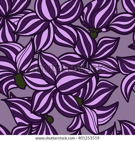 Vector hand drawn floral seamless pattern - climbing plant clematis with violet flowers