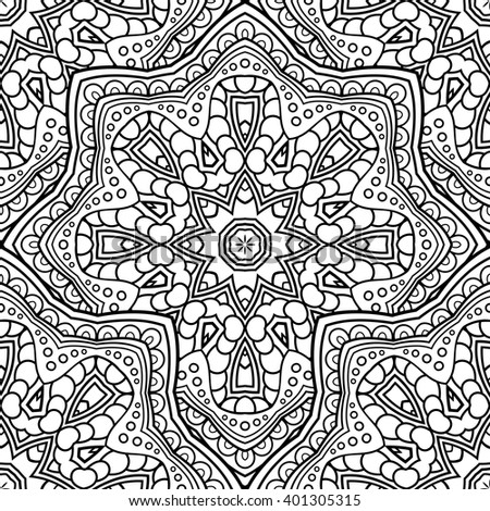 Vector Seamless Monochrome Pattern For Coloring. Hand Drawn Decorative Scales