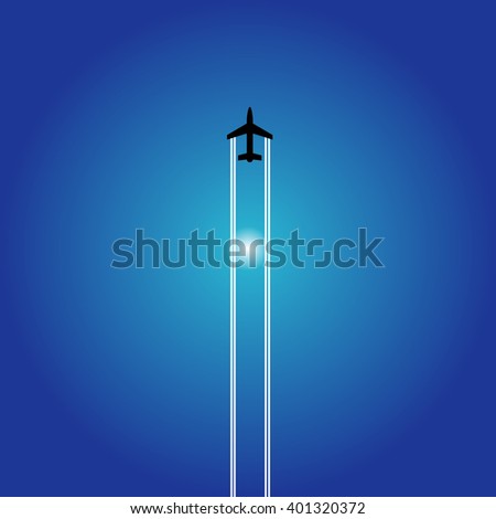 Airplane in the sky vector background. Blue gradient.