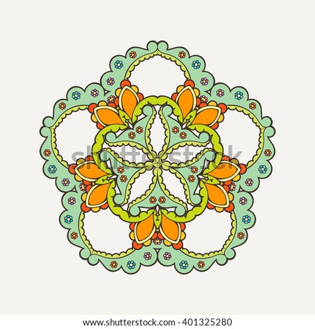 Vector mandala. Mehndi lace tattoo. Oriental weave with sharp corners. The circular pattern.
