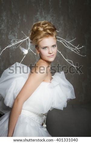 Blonde bride in a creative way