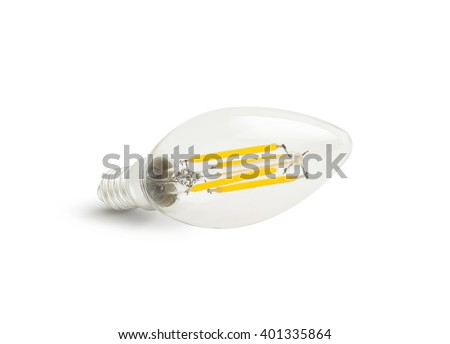 LED filament light bulb (E14). With clipping path Royalty-Free Stock Photo #401335864