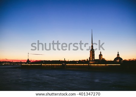 view of the city of St. Petersburg at sunset