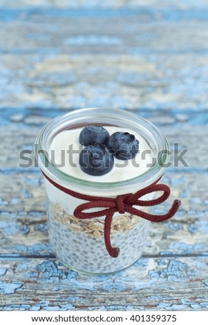 Chia pudding with yogurt and blueberry