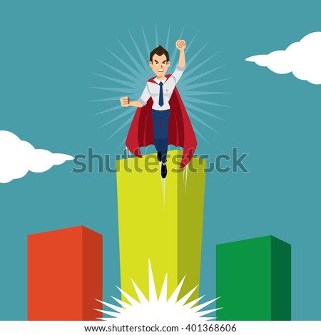 Employee superhero fly to success graph