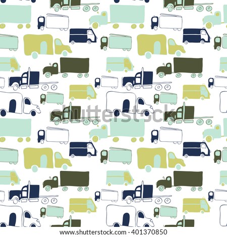 Vector template with hand drawn cars. Cartoon colored transport seamless pattern for  brochures, posters, greeting cards, flyers. 