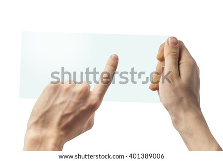 Hand of a caucasian female holding abstract device, isolated on white with clipping path