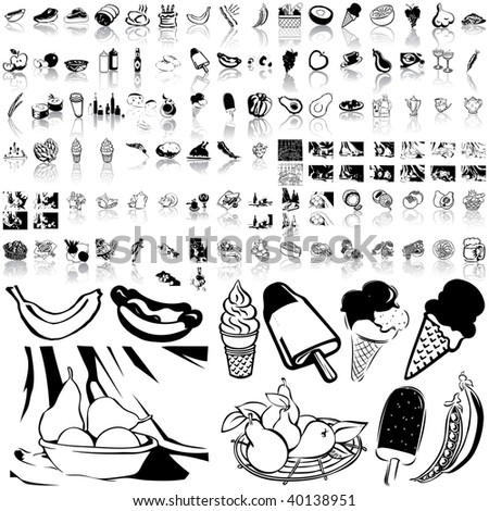 Food set of black sketch. Part 2-5. Isolated groups and layers.
