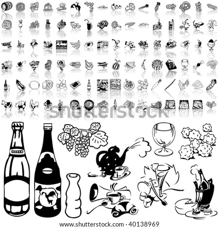 Food set of black sketch. Part 9-5. Isolated groups and layers.