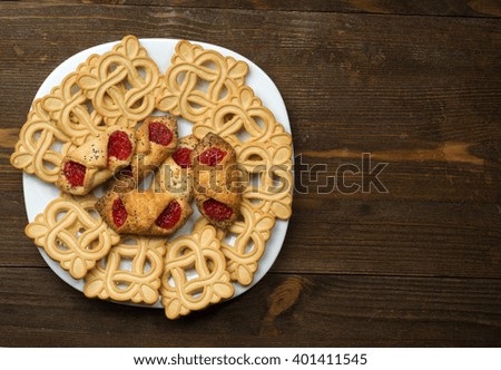 cookies on a textured background.Rustic style. Top view. Free space for text.
