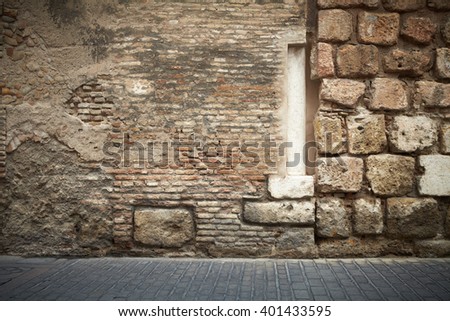 Abstract brick wall column and pavers