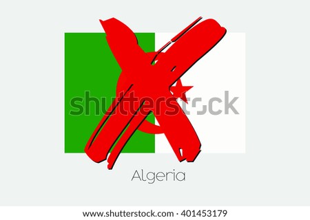 A Flag Illustration with a Cross through it of Algeria