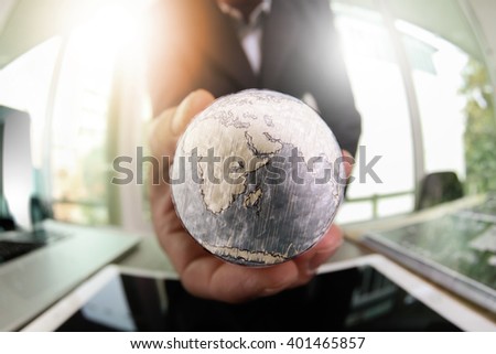 close up of businessman hand showing texture the world with digital social media network diagram concept Elements of this image furnished by NASA

