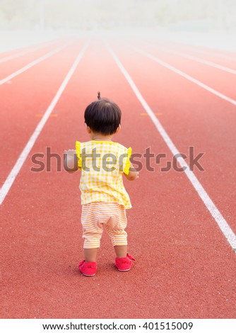 Baby ready to walking first time by alone oneself for beginning and start up business or life and game concept