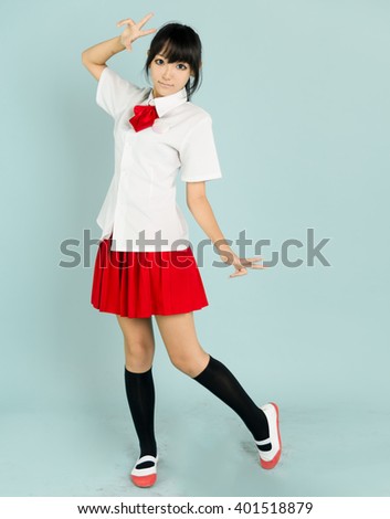 asian cute  girl student in school uniform japanes  style