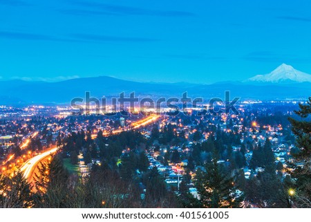 scene overlook view of Portland  city at night,Portland,Oregon,usa.