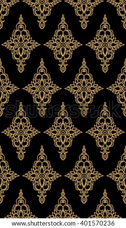 Vintage floral ornament seamless vector wall coverings gold black 
