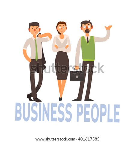 Business People Set Of Three Person In Office Dress Code Clothes Simple Style Vector Illustration With Text On White Background