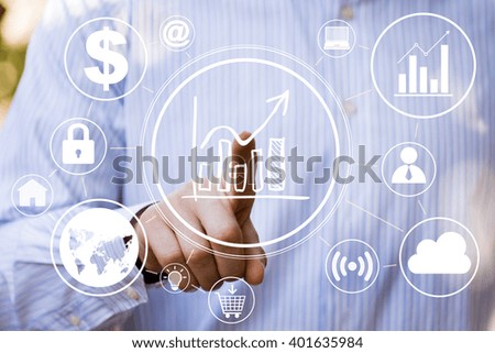 Man with chart online business diagram sign