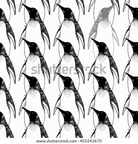 Penguins lifestyle seamless vector pattern.  Trendy background for scrapbook paper, textile, web and packaging.