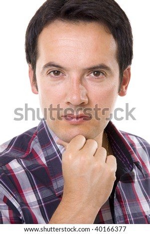 close-up of a casual man portrait - isolated over a white background