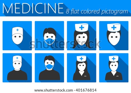 Doctor and Nurses. Vector Colored Medical Flat Icons Set