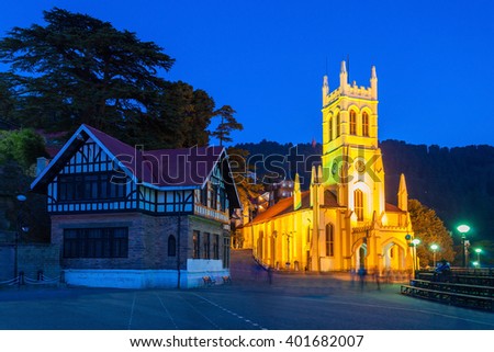 Christ Church in Shimla is the second oldest church in North India Royalty-Free Stock Photo #401682007