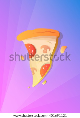 Bright colorful delicious slice of pizza. Food vector art