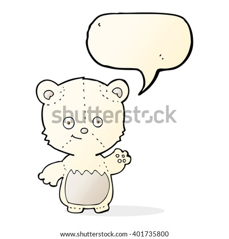 cartoon little polar bear waving with speech bubble