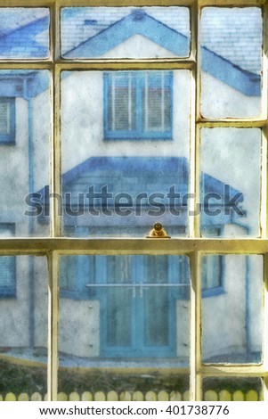 Blue House Seen Through A Window