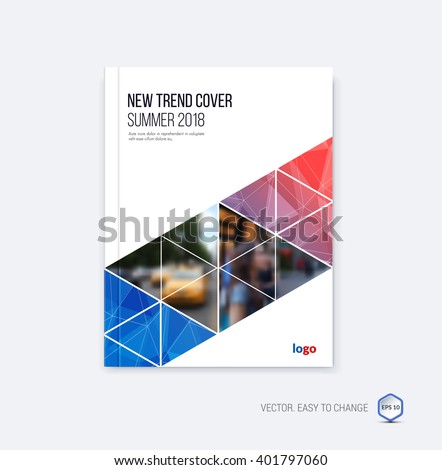Abstract cover design, business brochure template layout, report, booklet in A4 with blue red diagonal triangular geometric shapes on polygonal background. Creative vector Illustration.