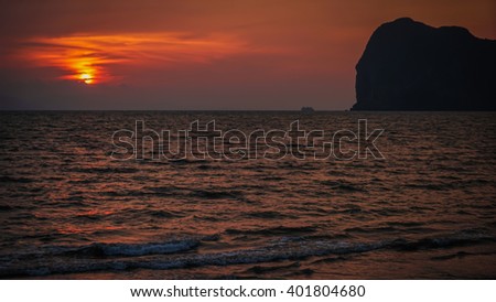 Sunset at pakmeng beach trang, Thailand

