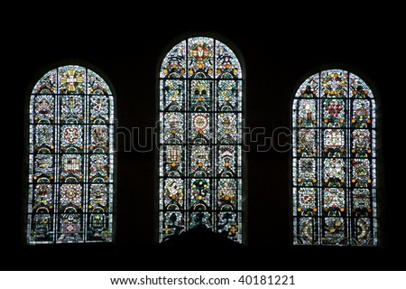 Thiron-Gardais (Eure-et-Loir, Centre, France) - Interior of the ancient church: stained glasses