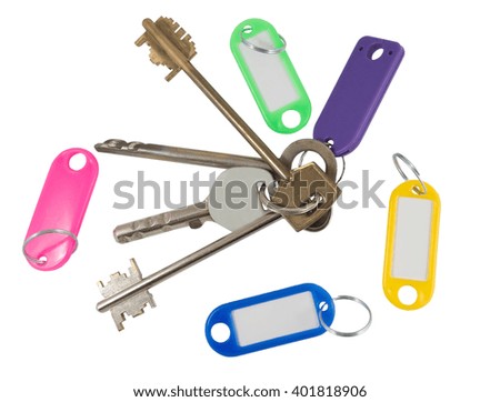 House key with blank label on white background