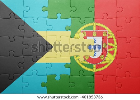 puzzle with the national flag of portugal and bahamas . concept