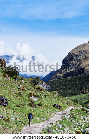 traveler in mountains, Salkantay Trekking, Peru, South America