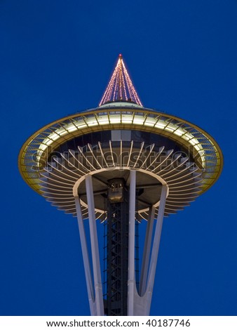 Seattle Space Needle with a Christmas Tree on top