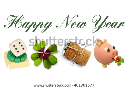 Happy New Year 2017 with Talisman Symbols on white Background