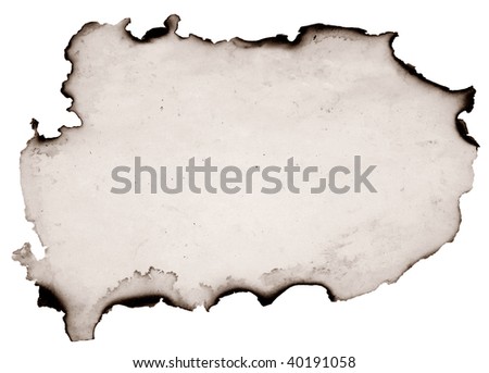 old burnt paper over white background