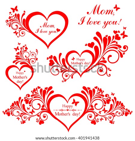 Happy mother day background. Collection of design elements vintage set isolated on White background. Vector illustration