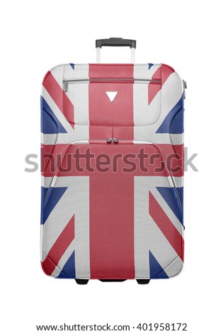 Suitcase with British flag isolated. Travel to England concept.