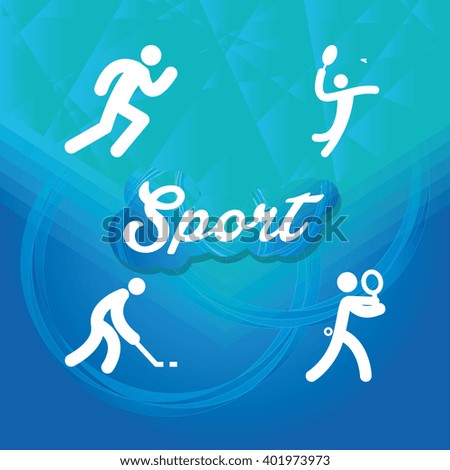 Set of sport icons with text on a blue background