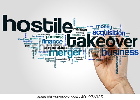 Hostile takeover concept word cloud background Royalty-Free Stock Photo #401976985