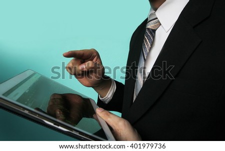 businessman hold tablet, investment concept, Close up image of business man holding a digital tablet planning business digital strategy achievement  