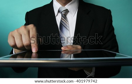 businessman hold tablet, investment concept, Close up image of business man holding a digital tablet planning business digital strategy achievement  