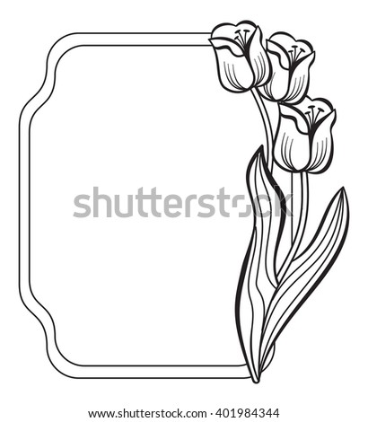 Contour frame with elegant tulips. Vector clip art.