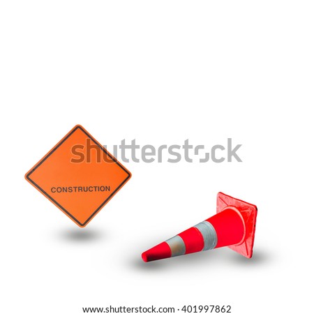 caution sign on road isolated on white background.