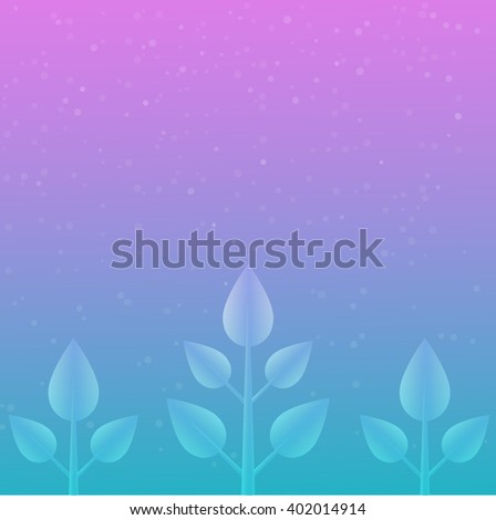 Abstract floral background with growing sprout. Leaves elements design on blue background. Vector illustration.