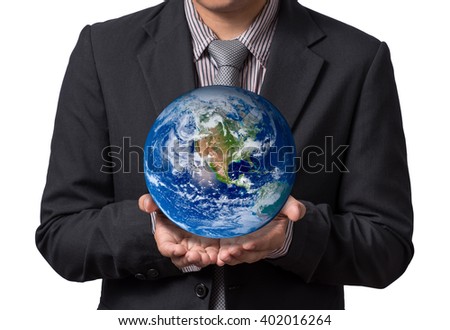 Businessman hold earth on hand,Elements of this image furnished by NASA