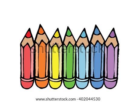 Colored pencils icon on white background. Collection of school. Drawing pencils cartoon vector for education in doodle style
